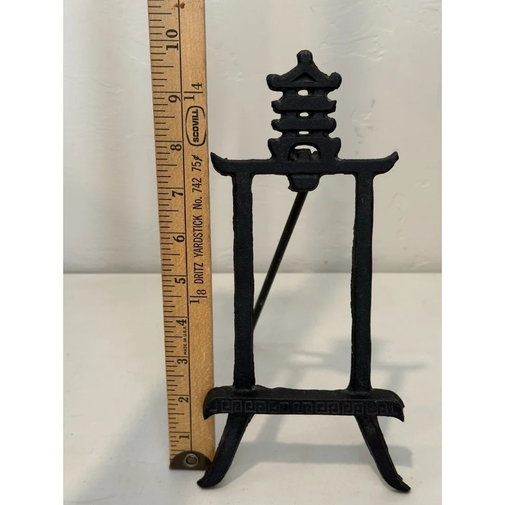 Vintage Cast Iron Metal Pagoda Easel  MidCentury Modern Japanese Style Embellish